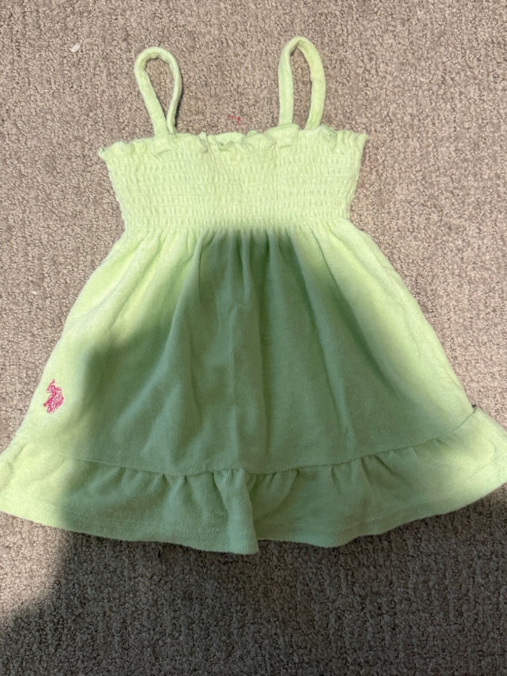 U.S. Polo Assn. Light Green Terry Smocked Dress with Pink Logo